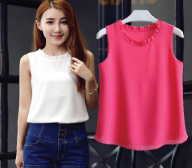 2016 new women's summer color loose thin chiffon shirt collar fungus vest all-match backing tape fashionista