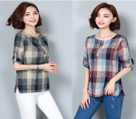 Folk style 2016 autumn new women's long sleeved Plaid Shirt linen cotton loose slim size shirt female tide
